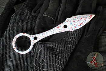 Half Face Blades- Ringstrike Fixed Blade- Rockwork Textured- White With Patriot Splatter Cerakoted Blade