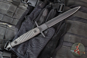 Half Face Blades- V-42 Fixed Blade- Black Micarta Handle Scale- Armor Black Cerakoted S35VN Blade