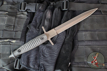 Half Face Blades- V-42 Fixed Blade- Black Micarta Handle Scale- Bronze Cerakoted S35VN Blade