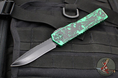 Heretic Colossus OTF Auto- Recurve Edge- USN SHow 2023- Breakthrough Green Handle- Battle Black Plain Edge