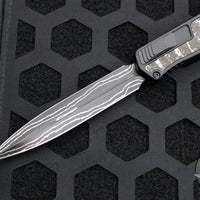 Heretic Custom Cleric 2 OTF Auto- Double Edge- Black Handle With Fat Carbon Snakeskin Inlay- Baker Forge Damascus Blade SN27