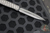 Heretic Custom Cleric 2 OTF Auto- Double Edge- Black Handle With Fat Carbon Snakeskin Inlay- Baker Forge Damascus Blade SN27