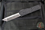 Heretic Custom Colossus OTF Auto Knife- Tanto Edge- Black with Black Python inlay- Vegas Forge Damascus Blade SN 17