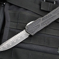 Heretic Custom Colossus OTF Auto- Clip Point- Black with Black Python inlay- Vegas Forge San Mai Damascus Blade SN006