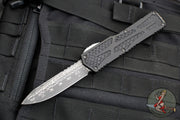 Heretic Custom Colossus OTF Auto- Clip Point- Black with Black Python inlay- Vegas Forge San Mai Damascus Blade SN006
