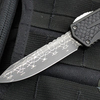 Heretic Custom Colossus OTF Auto- Clip Point- Black with Black Python inlay- Vegas Forge San Mai Damascus Blade SN006