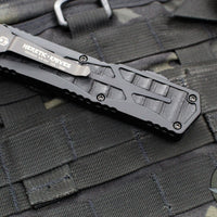 Heretic Custom Colossus OTF Auto Knife- Tanto Edge- Black with Black Python inlay- Vegas Forge Damascus Blade SN 14