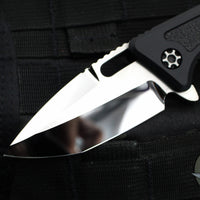 Heretic Knives Custom Medusa- Flipper- Black Handle- American Bull Frog Inlaid- Mirror Polished Blade SN011
