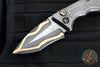 Heretic Knives Custom Medusa OTS Auto- Recurve Edge- DLC Titanium Handle with Frag Pattern- Baker Forge Damascus Blade- Fat Carbon Button And Clip Inlay- Serial Number 34