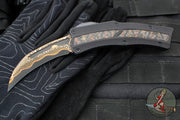 Heretic Custom ROC OTF Auto- Single Edge- Black Handle With Fat Carbon Brass & Copper Snakeskin Inlay- Hand Ground Baker Forge Tiger Gomai Damascus Blade SN021