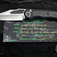 Heretic Wraith Auto- V4 Prototype- Bowie Edge- Black Handle- Fat Carbon Inlay- Flamed Titanium Pivot Collar And Lock Limiter