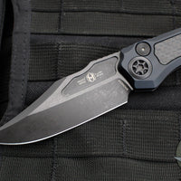 Heretic Wraith Auto V4 - Bowie Edge- Black Handle- Glo Carbon Fiber Inlay- Black DLC Blade- Tritium Button Inlay H002-6A-GLO/CF