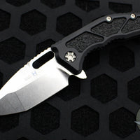 Heretic Knives Medusa Flipper Knife- Tanto Edge- Black Handle- Stonewash Finished Blade H009-2A