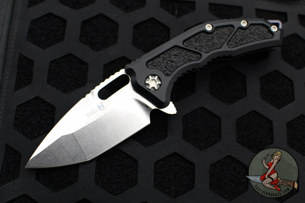 Heretic Knives Medusa Flipper Knife- Tanto Edge- Black Handle- Stonewash Finished Blade H009-2A