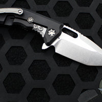 Heretic Knives Medusa Flipper Knife- Tanto Edge- Black Handle- Stonewash Finished Blade H009-2A