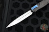 Heretic Cleric 2 OTF Auto- Double Edge- Carbon Fiber Top- Carbon Fiber Inlay Bottom Handle- Blue Hardware Accents- Stonewash Full Serrated Edge Blade H020-2C-CF/BLU