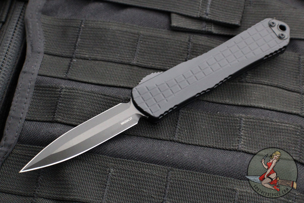 Heretic Manticore-E OTF Auto Knife- Double Edge- Tactical-  Black Frag Handle- Black DLC Blade H028F-6A-T