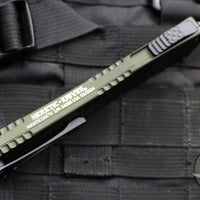Heretic Manticore-X OTF Auto- Double Edge- Green Finished Frag Pattern Handle- Two-Tone Black Blade- Black HW H032F-10A-GRN