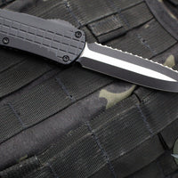 Heretic Manticore-X OTF Auto- Double Edge- Tactical- Black Frag Pattern Handle- Two-Tone Black Full Serrated Blade- Black HW H032F-10C-T