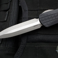 Heretic Manticore-X OTF Auto- Double Edge- Black Grenade Pattern Handle- Battleworn Finished Black Blade H032F-5A