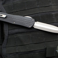 Heretic Manticore-X OTF Auto- Double Edge- Black Grenade Pattern Handle- Battleworn Finished Black Blade H032F-5A