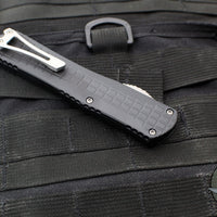 Heretic Manticore-X OTF Auto- Double Edge- Black Grenade Pattern Handle- Battleworn Finished Black Blade H032F-5A