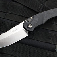 Heretic Knives Pariah OTS Auto Knife- MINI- Single Edge- Black Handle- Stonewash Blade H054-2A