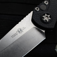 Heretic Knives Pariah OTS Auto Knife- MINI- Single Edge- Black Handle- Stonewash Blade H054-2A