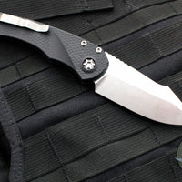 Heretic Knives Pariah OTS Auto Knife- MINI- Single Edge- Black Handle- Stonewash Blade H054-2A