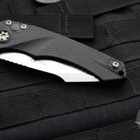 Heretic Knives Pariah OTS Auto Knife- MINI- Single Edge- Black Handle- Stonewash Blade H054-2A