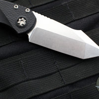 Heretic Knives Pariah OTS Auto Knife- Tanto Edge- MINI- Black Handle- Stonewash Blade H055-2A