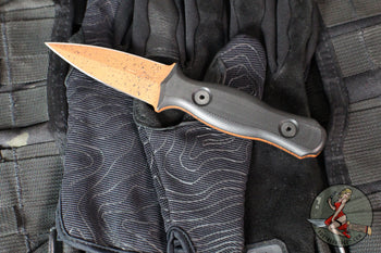 Half Face Blades- Pulse Checker Fixed Blade- Black G-10 Handle Scale- Copper Splatter Cerakoted S45VN Blade