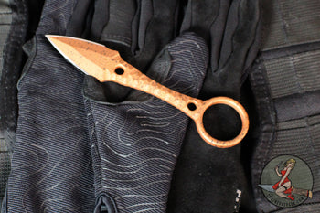 Half Face Blades- Ringstrike Fixed Blade- Rockwork Textured- Copper And Black Splatter Cerakoted Blade