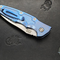 Hinderer Eklipse 3.5" Spearpoint Blade- AUTOMATIC-  Stonewash Blue Titanium- Stonewash Finish S45VN Blade