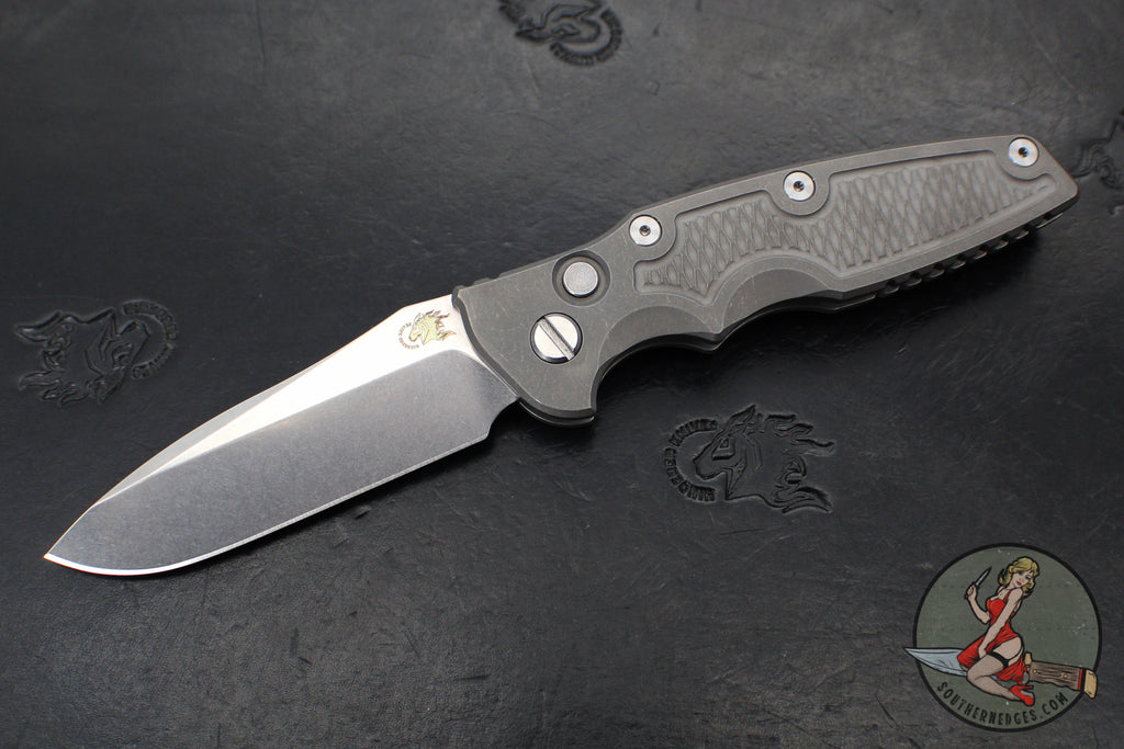 Hinderer Eklipse 3.5" Spearpoint Blade- AUTOMATIC-  Working Finish Titanium- Stonewash Finish S45VN Blade