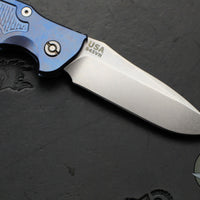 Hinderer Eklipse 3.5"- AUTOMATIC- Spearpoint Blade- Stonewash Blue Finished Titanium- Stonewash Finished S45VN Blade