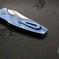 Hinderer Eklipse 3.5"- AUTOMATIC- Spearpoint Blade- Stonewash Blue Finished Titanium- Stonewash Finished S45VN Blade