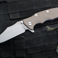 Hinderer Eklipse 3.5"- Bowie Blade- Battle Blue Finished Ti and FDE G-10- Working Finish Blade