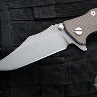 Hinderer Eklipse 3.5"- Bowie Blade- Battle Blue Finished Ti and FDE G-10- Working Finish Blade