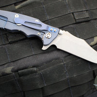 Hinderer Eklipse 3.5"- Bowie Blade- Battle Blue Finished Ti and FDE G-10- Working Finish Blade