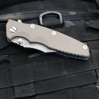 Hinderer Eklipse 3.5"- Bowie Blade- Battle Blue Finished Ti and FDE G-10- Working Finish Blade