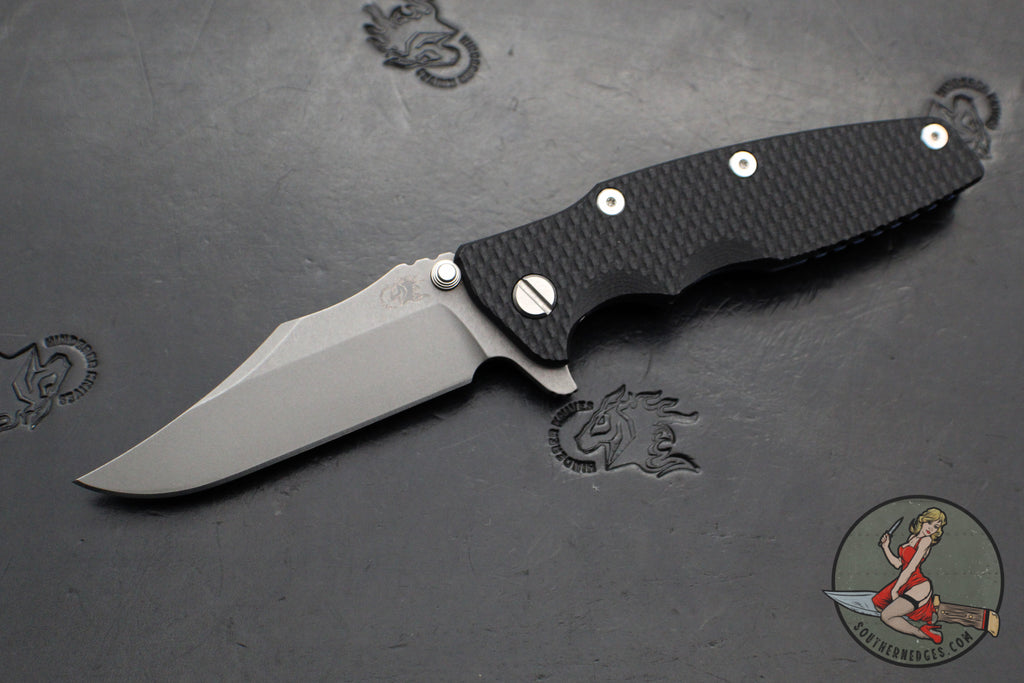 Hinderer Eklipse 3.5"- Bowie Edge- Battle Blue Ti And Black G-10 Handle- Working Finish S45VN Blade