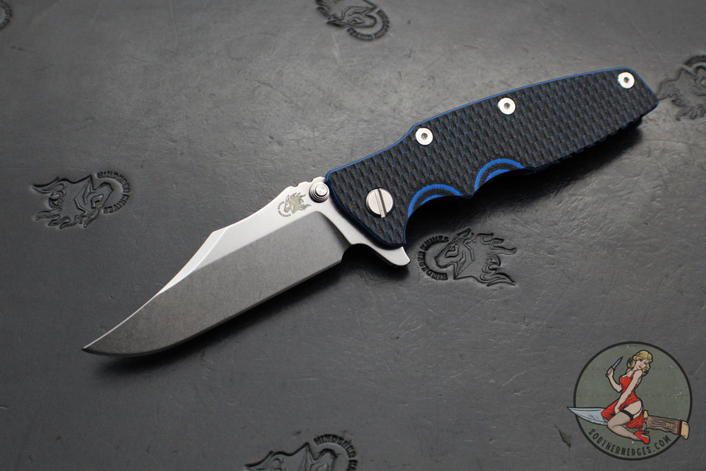 Hinderer Eklipse 3.5"- Bowie Edge- Battle Blue Ti And BlueBlack G-10 Handle- Stonewash S45VN Blade