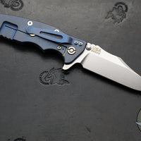 Hinderer Eklipse 3.5"- Bowie Edge- Battle Blue Ti And BlueBlack G-10 Handle- Stonewash S45VN Blade