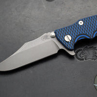 Hinderer Eklipse 3.5"- Bowie Edge- Battle Blue Ti And BlueBlack G-10 Handle- Working Finish S45VN Blade