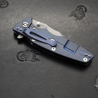 Hinderer Eklipse 3.5"- Bowie Edge- Battle Blue Ti And BlueBlack G-10 Handle- Working Finish S45VN Blade