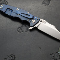 Hinderer Eklipse 3.5"- Bowie Edge- Battle Blue Ti And Blue G-10 Handle- Stonewash S45VN Blade