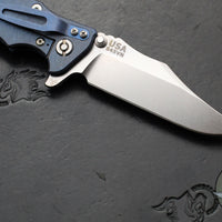 Hinderer Eklipse 3.5"- Bowie Edge- Battle Blue Ti And Blue G-10 Handle- Stonewash S45VN Blade