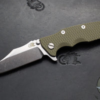 Hinderer Eklipse 3.5"- Bowie Edge- Battle Blue Ti And OD Green G-10 Handle- Stonewash S45VN Blade