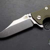 Hinderer Eklipse 3.5"- Bowie Edge- Battle Blue Ti And OD Green G-10 Handle- Stonewash S45VN Blade